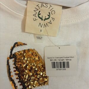 Fantastic Fawn White Shirt with Gold Sequin Football